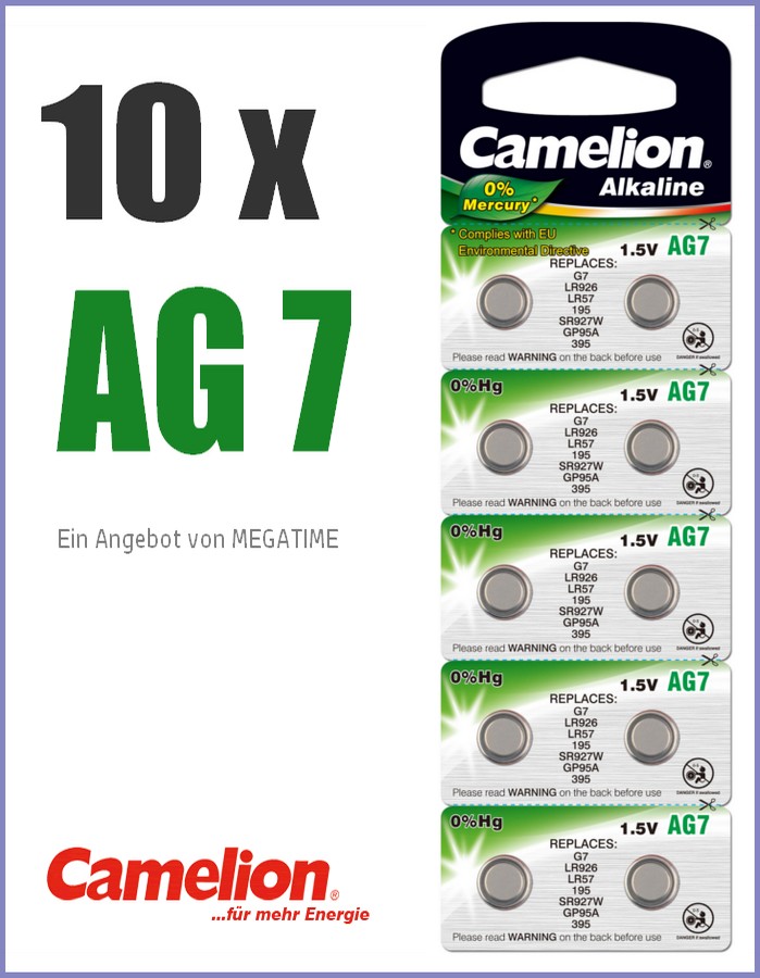 200x Knopfzelle AG7-LR57-LR926-395 Alkaline Uhrenbatterie von Camelion 